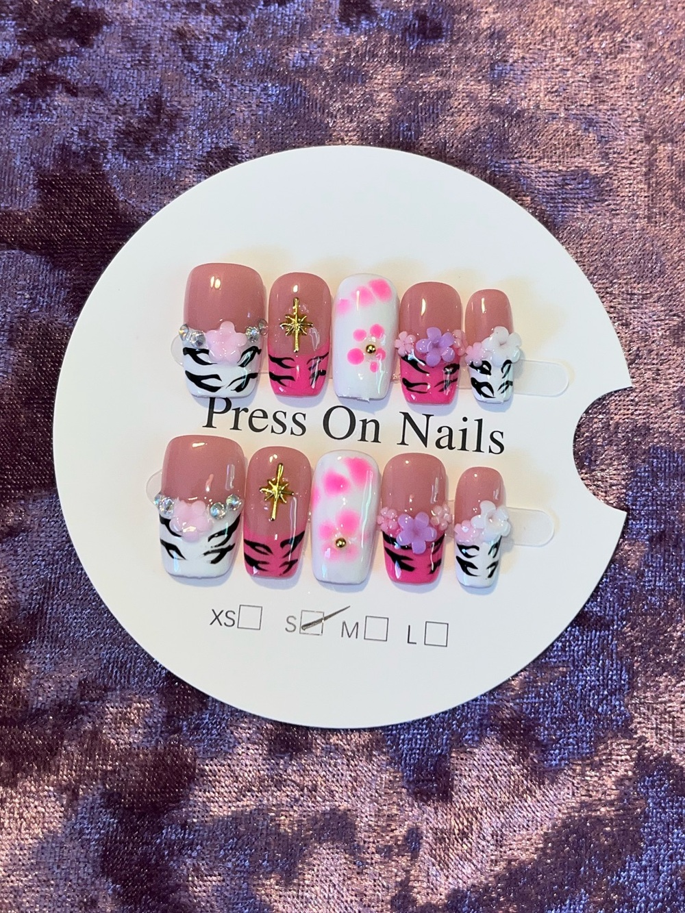 Pink Floral & Zebra Press-On Nails